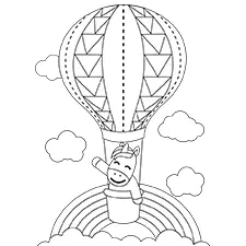 Cute Unicorn In A Hot Air Balloon Coloring Page Black & White