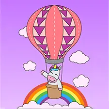 Cute Unicorn In A Hot Air Balloon Coloring Page