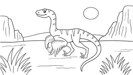 Cute Velociraptor Coloring Page For Kids Black & White