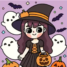 Cute Witch Kid Coloring Page