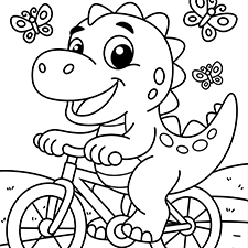 Dinosaur Riding A Bike Coloring Page