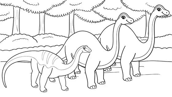 Diplodocus Family Coloring Page Black & White