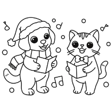 Dog And Cat Caroling Coloring Page