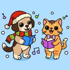 Dog And Cat Caroling Coloring Page