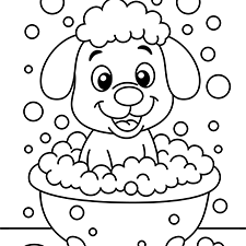 Dog Bathing Coloring Page