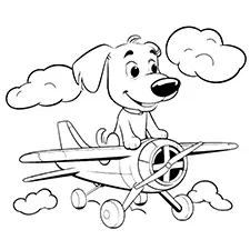 Dog Flying Airplane Coloring Page Black & White