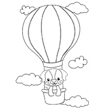 Dog Riding A Hot Air Balloon  Coloring Page Black & White