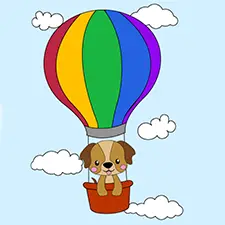 Dog Riding A Hot Air Balloon Coloring Page
