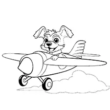 Dog Pilot Flying Airplane Coloring Page Black & White