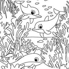 Dolphin Family Swimming Coloring Page Black & White