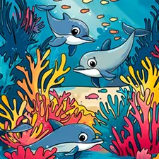 Dolphin Family Swimming Coloring Page