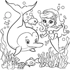 Dolphin And Mermaid Coloring Page Black & White