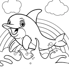 Dolphin With Rainbow Coloring Page Black & White