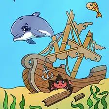 Dolphin With A Shipwreck Coloring Page