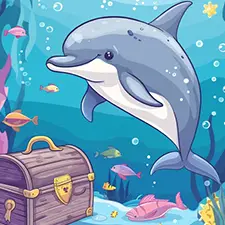 Dolphin With A Treasure Chest Coloring Page