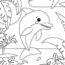 Dolphin In A Tropical Paradise Coloring Page Black & White