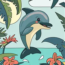Dolphin In A Tropical Paradise  Coloring Page