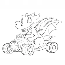 Dragon Driving Car Coloring Page Black & White