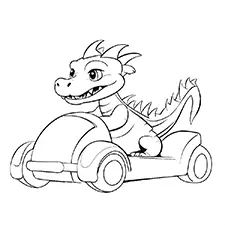 Dragon Driving Racing Car Coloring Page Black & White