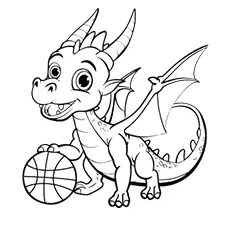 Dragon Playing Ball Coloring Page Black & White