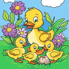 Duck Family In A Garden Coloring Page