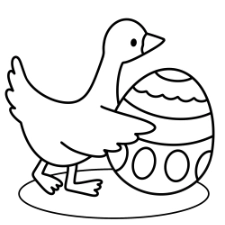 Duck Pushing Easter Egg Coloring Page