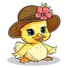 Duckling With A Summer Hat Coloring Page
