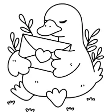 Duck With Heart Coloring Page