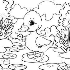 Duckling In The River Coloring Page Black & White