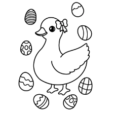 Easter Duck With Ribbon Coloring Page