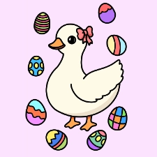 Easter Duck With Ribbon Coloring Page