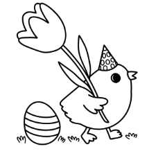 Easter Duckling With Flower Coloring Page