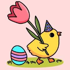 Easter Duckling With Flower Coloring Page