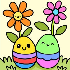 Easter Flowers Buddies Coloring Page
