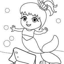 Easy Baby Mermaid Coloring Page Black & White