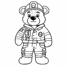 Easy Bear FIreman Coloring Page Black & White