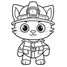 Easy Cat Fireman Coloring Sheet Black & White