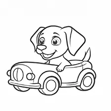 Easy Dog Driving Car Coloring Page Black & White