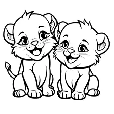 Easy Lion Cubs Printable Black & White