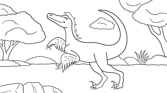 Easy Velociraptor Coloring Sheet PDF Download Black & White
