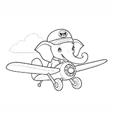 Elephant Flying Airplane Coloring Page Black & White