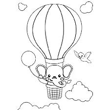 Elephant Holding Balloon Coloring Page Black & White
