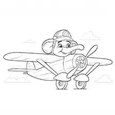 Elephant Plane Pilot Coloring Page Black & White