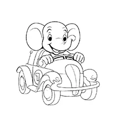 Elephant Racing Car Coloring Page Black & White