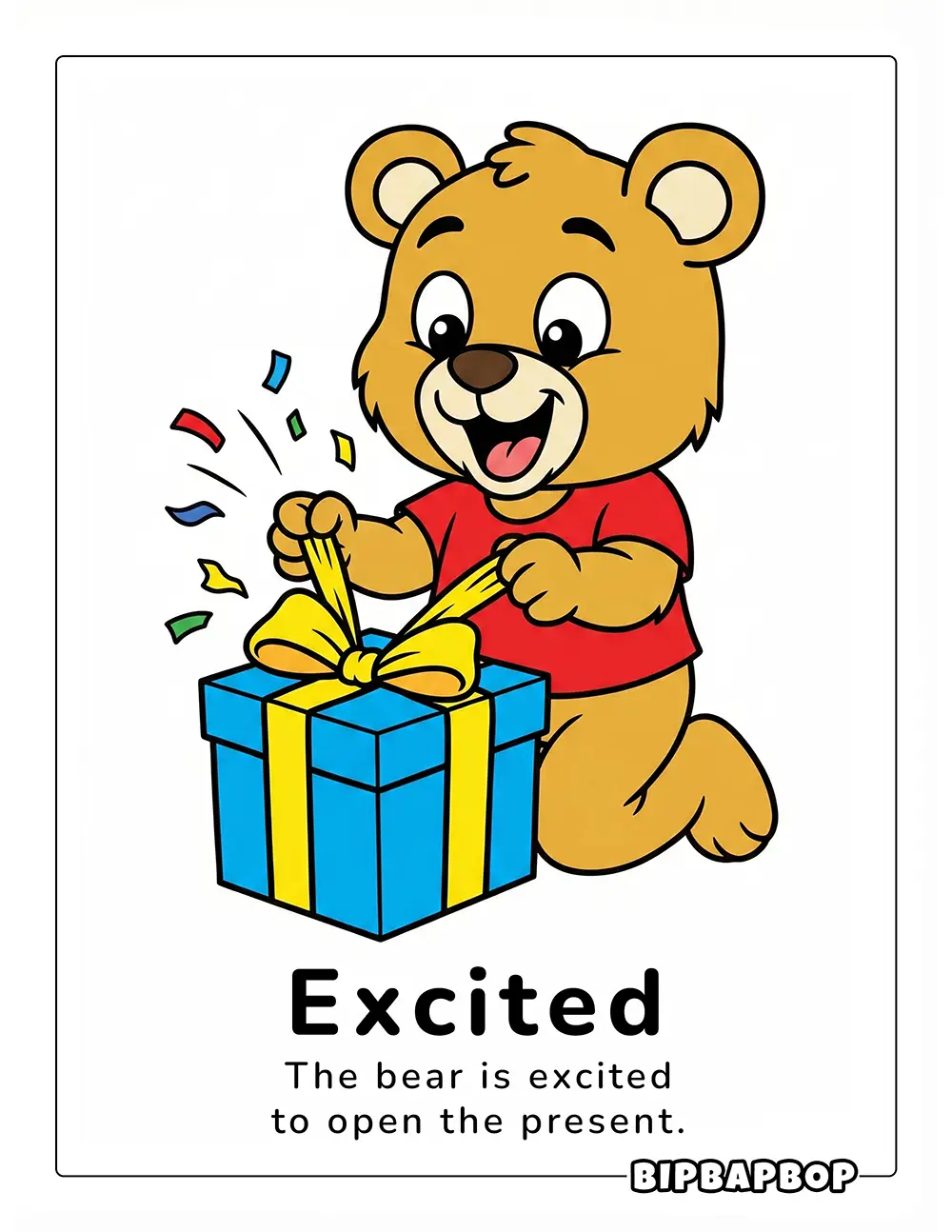 The bear is excited to open the present.