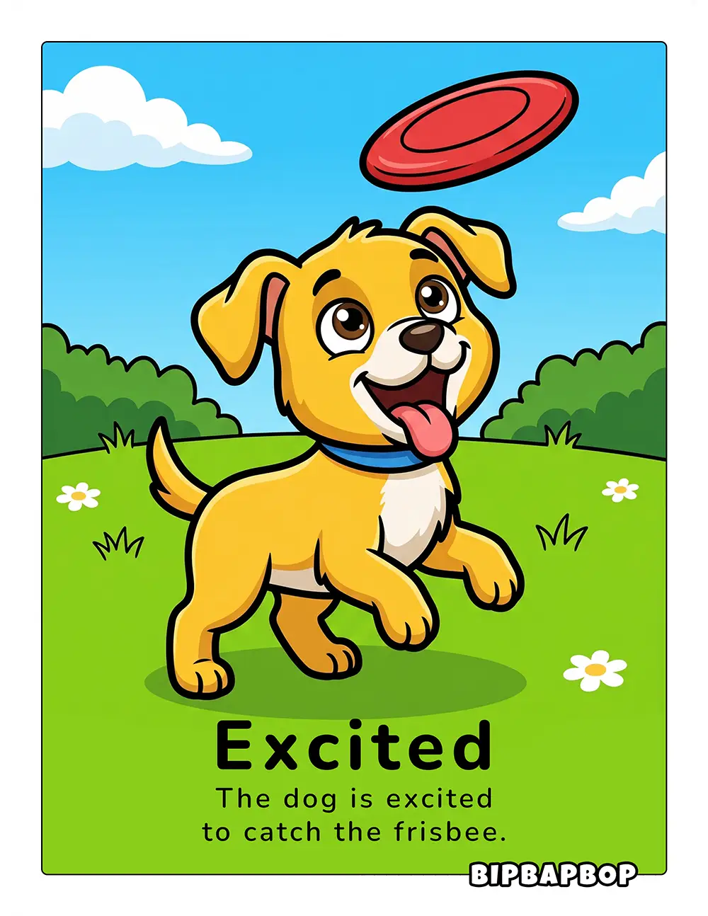 The dog is excited to catch the frisbee