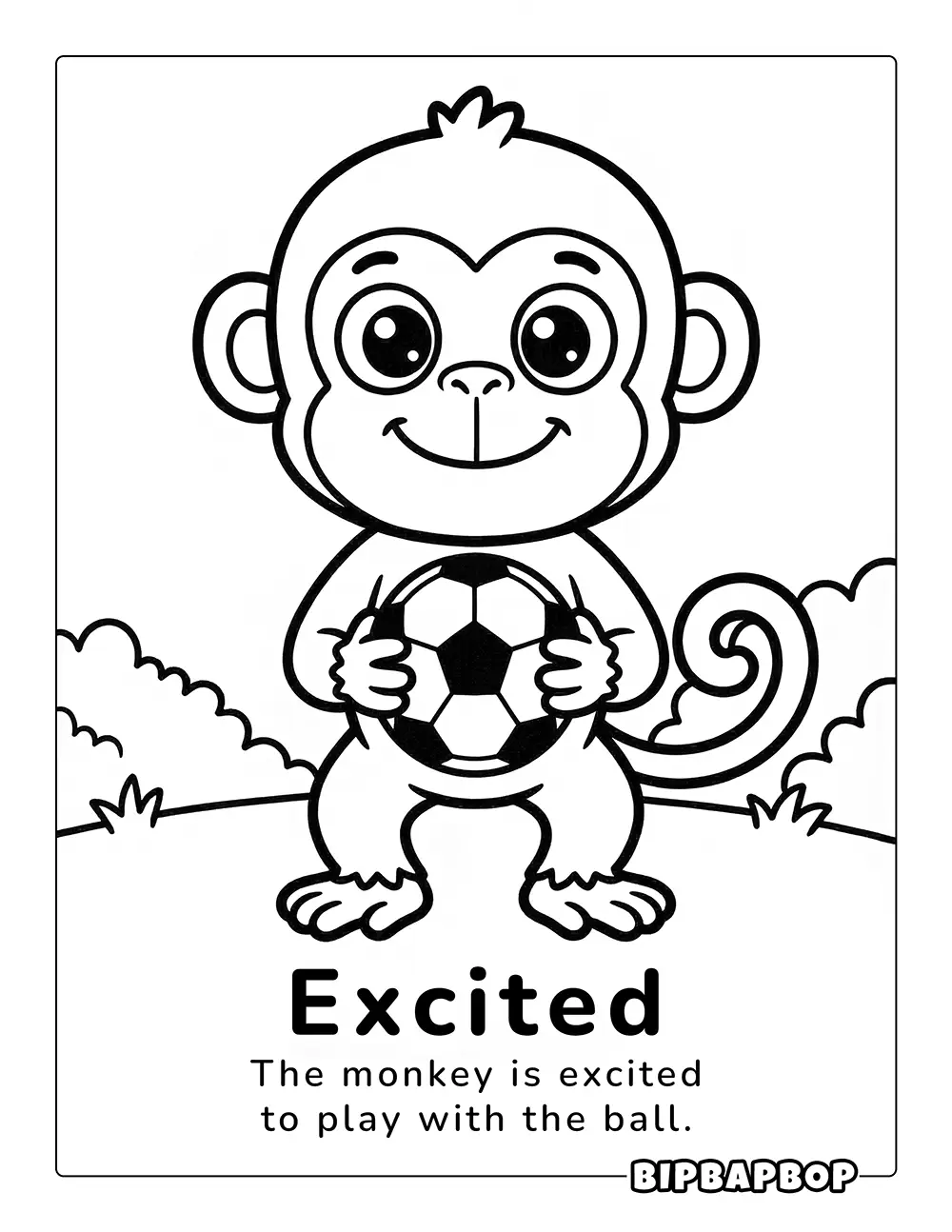 An excited monkey holding a ball