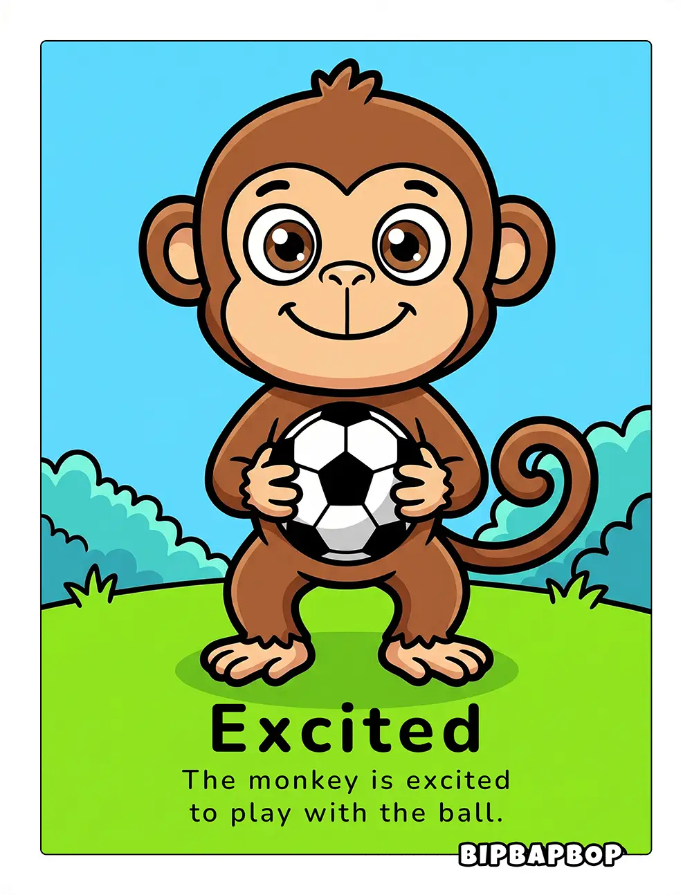 The monkey is excited to play with the ball
