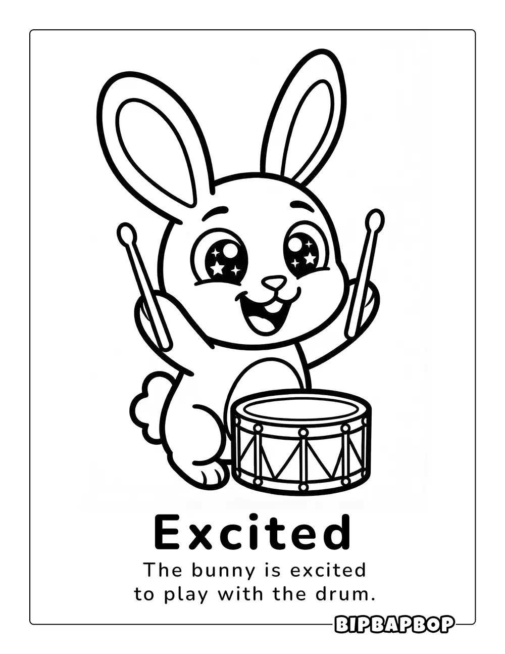 An excited bunny rabbit banging on the drums