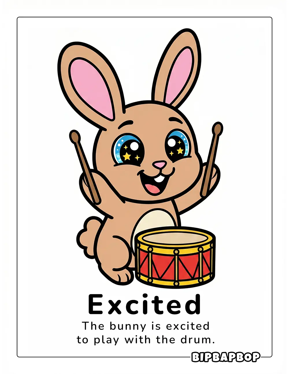 The bunny is excited to play with the drums
